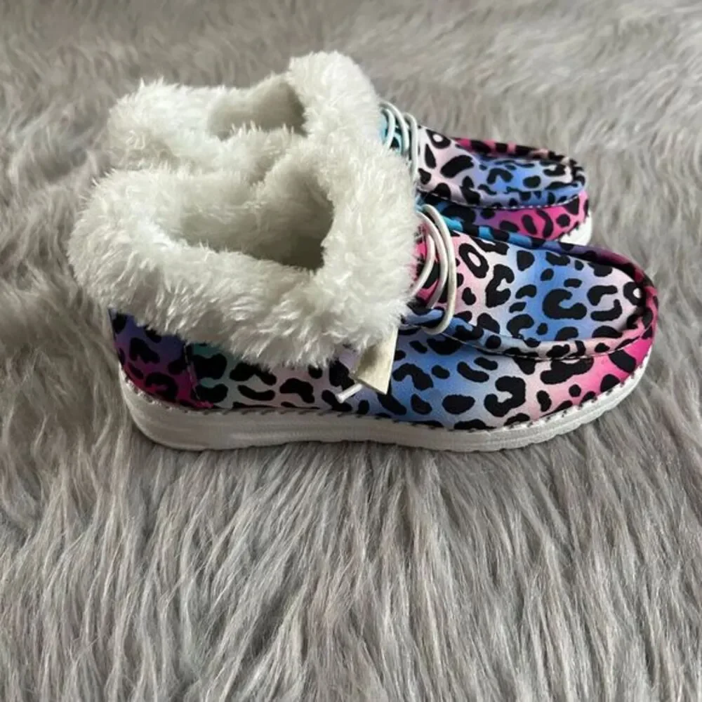 Rainbow Leopard Print Shoes Little Girl Size 31 Multicolored Slip On Lightweight